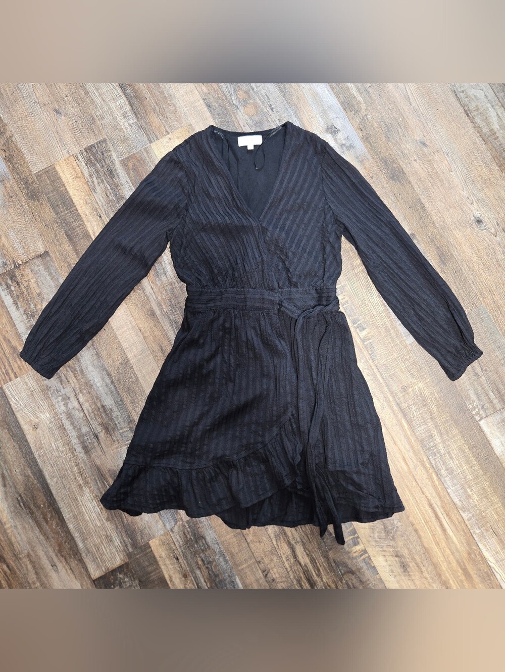 Lost + Wander Black Long-Sleeve Wrap Mini with Ruffle Hem